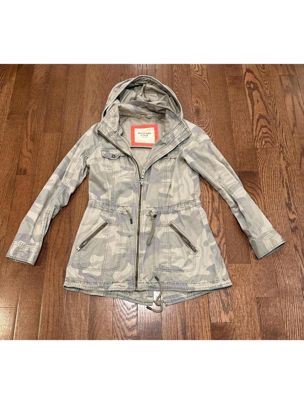 Vtg Abercrombie & Fitch Military Utility Jacket With Hoodie Women Size Large